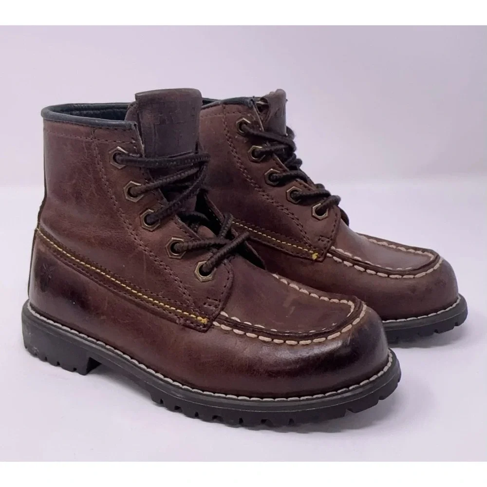 FRYE Dakota Mid Lace Brown Leather Kids Boots‎ Size 9.5 Outdoor School Dress Up